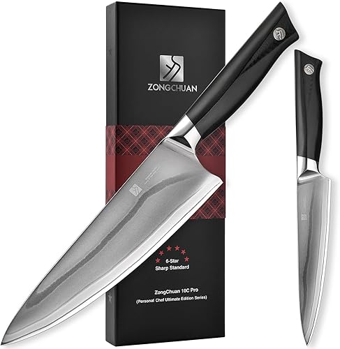 ZongChuan 10C Pro - Juego de cuchillos de cocina de 2 piezas, cuchillo de chef de 8 pulgadas y cuchillo utilitario de 5.5 pulgadas, acero inoxidable