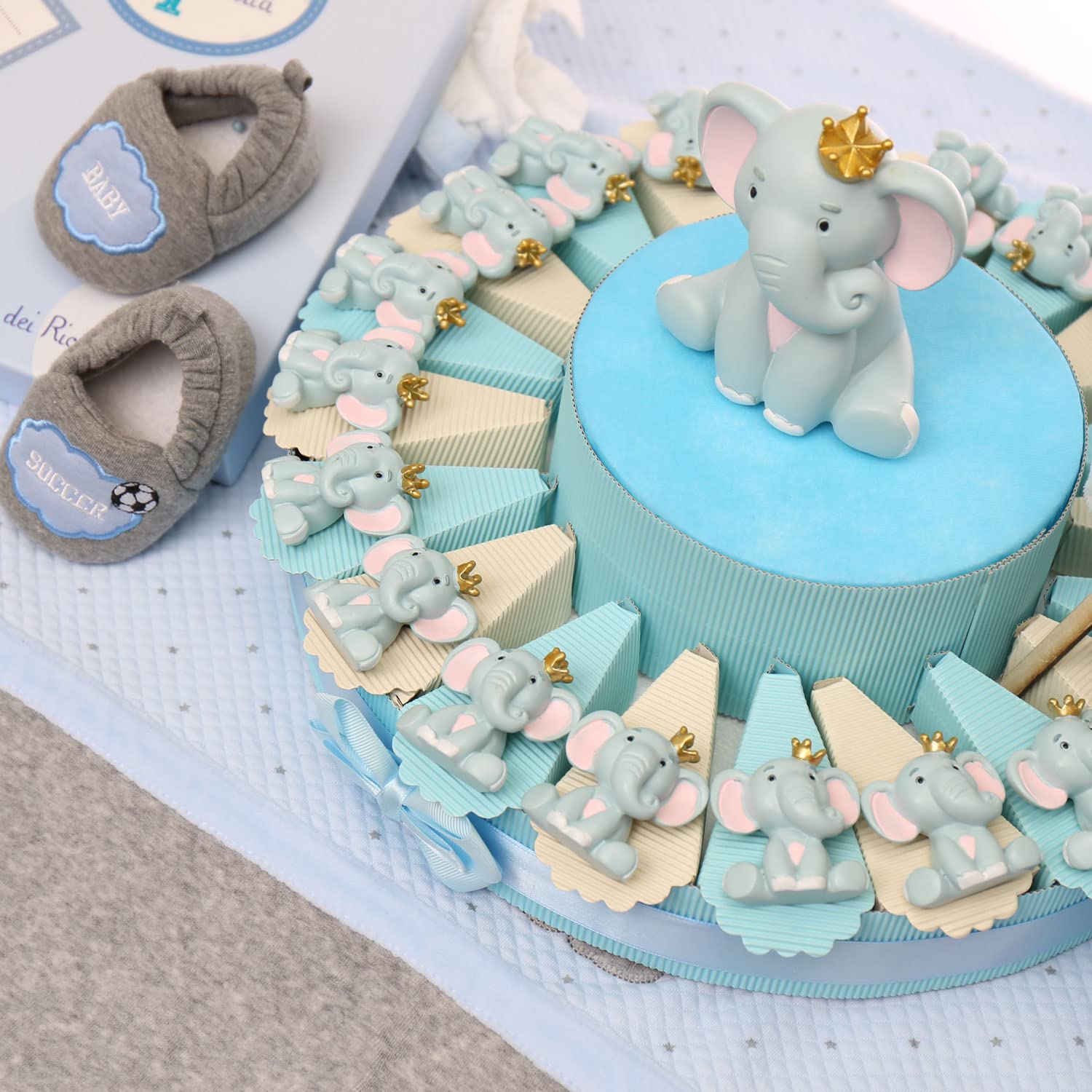 Elefantino Bimbo Magnete con Corona Torta Bomboniere Nascita Pensierini Primo Compleanno Originali Bimbo (Torta da 35 Pezzi)