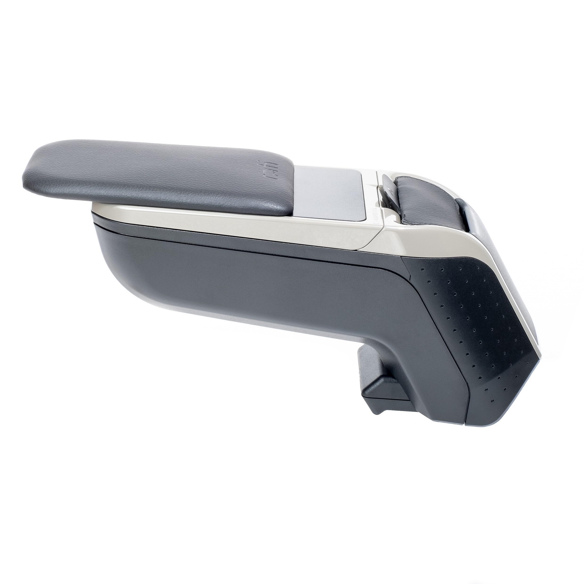 Rati Armster 2 Accoudoir adapté pour TOYOTA AYGO X HYBRID 2026- [gris,cuir végane] avec rangement pouvant être installé ultérieurement