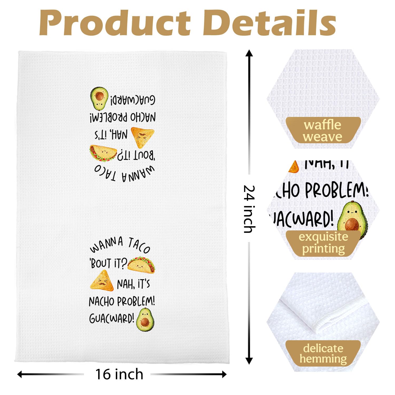 Mexican Gifts Kitchen Towels - Funny Mexican Gifts Decorative Waffle Dish Towels, Taco Themed Gift Hand Towel, Taco Tuesday Gift Tea Towel, 16×24 Inches