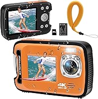 YEEIN 4K 48MP Underwater Camera 17FT Waterproof Dual Screen Autofocus Selfie with Floating Strap 32GB Card for Snorkeling