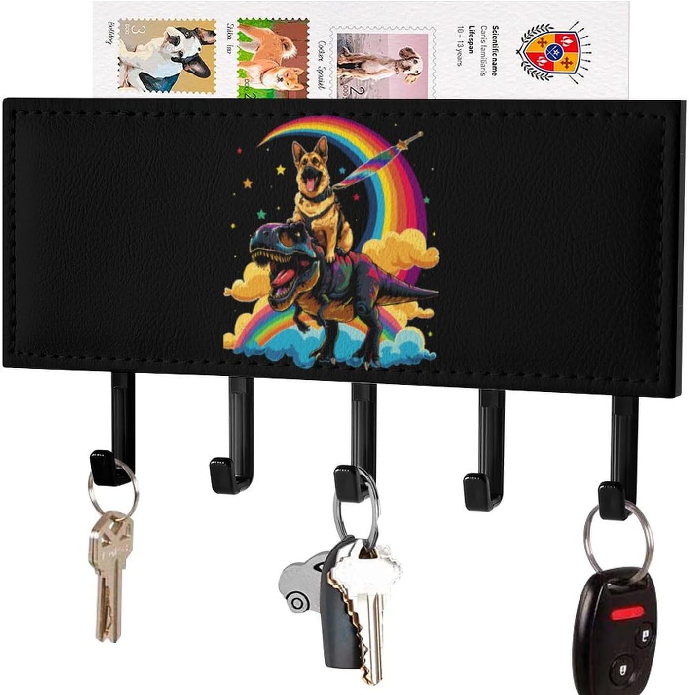 German Shepherd Riding Key Holder Wall Mount PU Leather Key Rack Key Hanger Mail Organizer Bathroom Kitchen