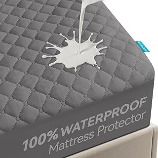 Waterproof Mattress Protector, Twin Size Soft Breathable 3D Air Fabric Mattress Cover, Noiseless Mattress Pad with Deep Pocket 6"-21" Machine Washable, Gray