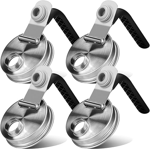 Miniatura 10 de Tapa de Pico Vertedor para Frasco Mason de Acero Inoxidable con Mango, Tapas de Pico Vertedor Abatible de Boca Ancha para Frascos Mason, Cubierta de