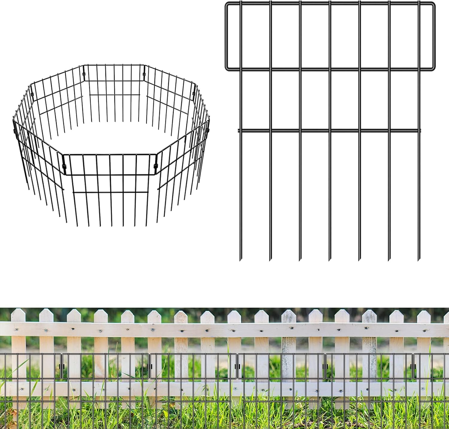 Metalowe ogrodzenie ogrodowe, 10 sztuk, dekoracyjny, kompletny zestaw, płot ogrodowy, metalowe elementy ogrodzenia, kute żelazo, krajobraz, ogrodzenie do rabatek kwiatowych, drzew, bariery dla