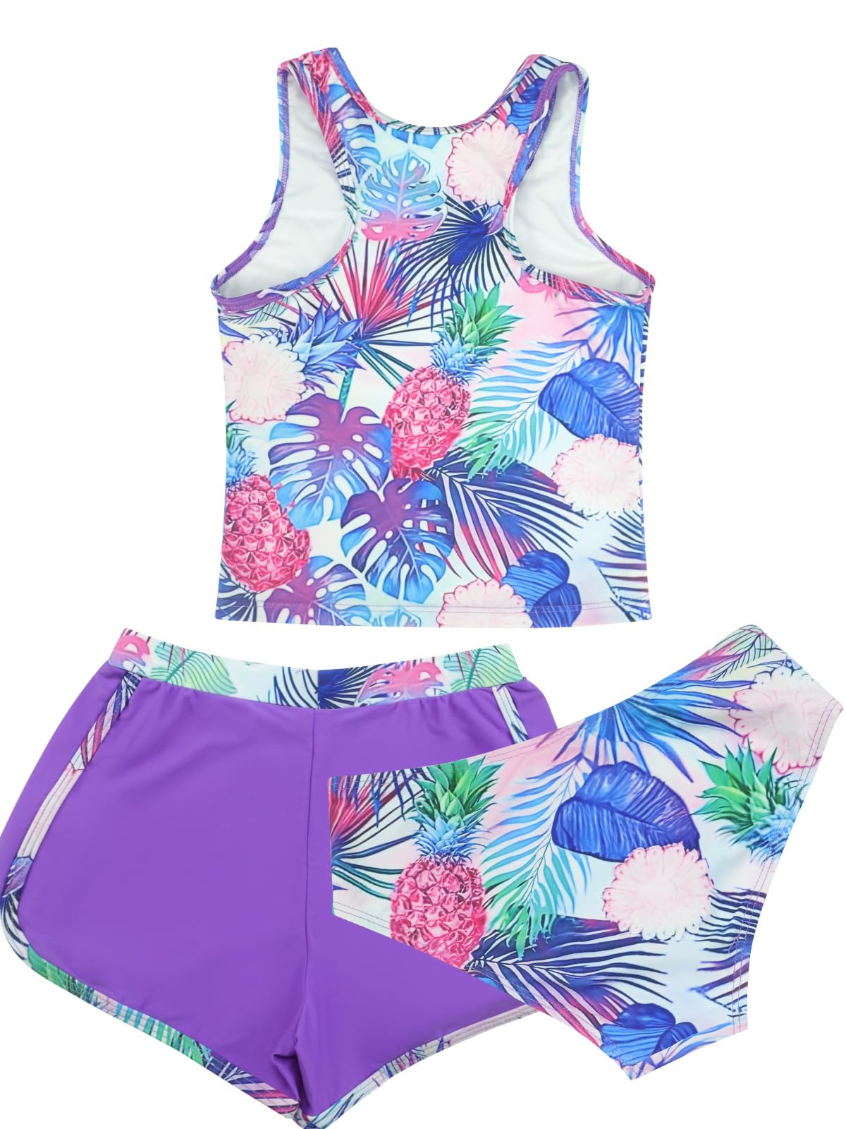 SHEKINI Costume da bagno con stampa incrociata, 3 pezzi, con parte inferiore bikini e pantaloncini da bagno
