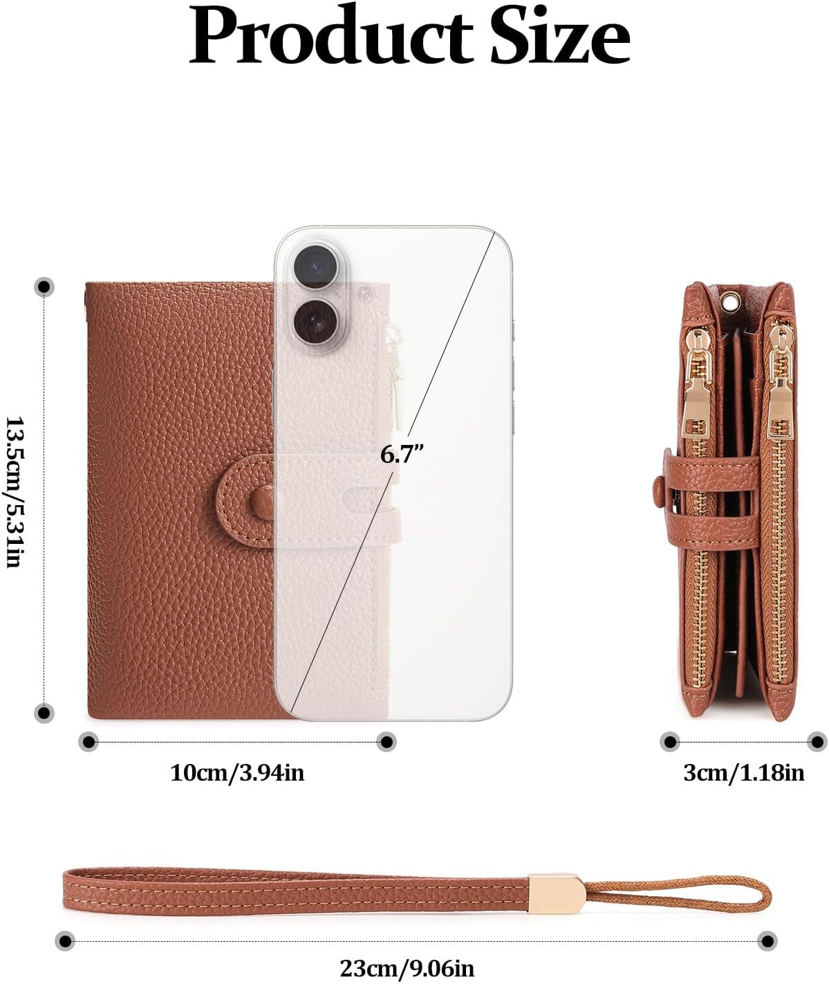 FALAN MULE Small Wallet for Women Leather RFID Blocking Wristlet Bifold Card Holder with Double Zipper Pockets - Image 3