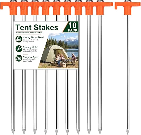 Heavy Duty Tent Stakes 7 Inch, 10 Pack Galvanized Steel G...