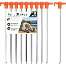Heavy Duty Tent Stakes 7 Inch, 10 Pack Galvanized Steel Ground Stakes Rust-Resistant Metal Tent Pegs with High-Visibility Orange Heads,Tent Spikes for Camping, Canopy, Tarp and Garden Use
