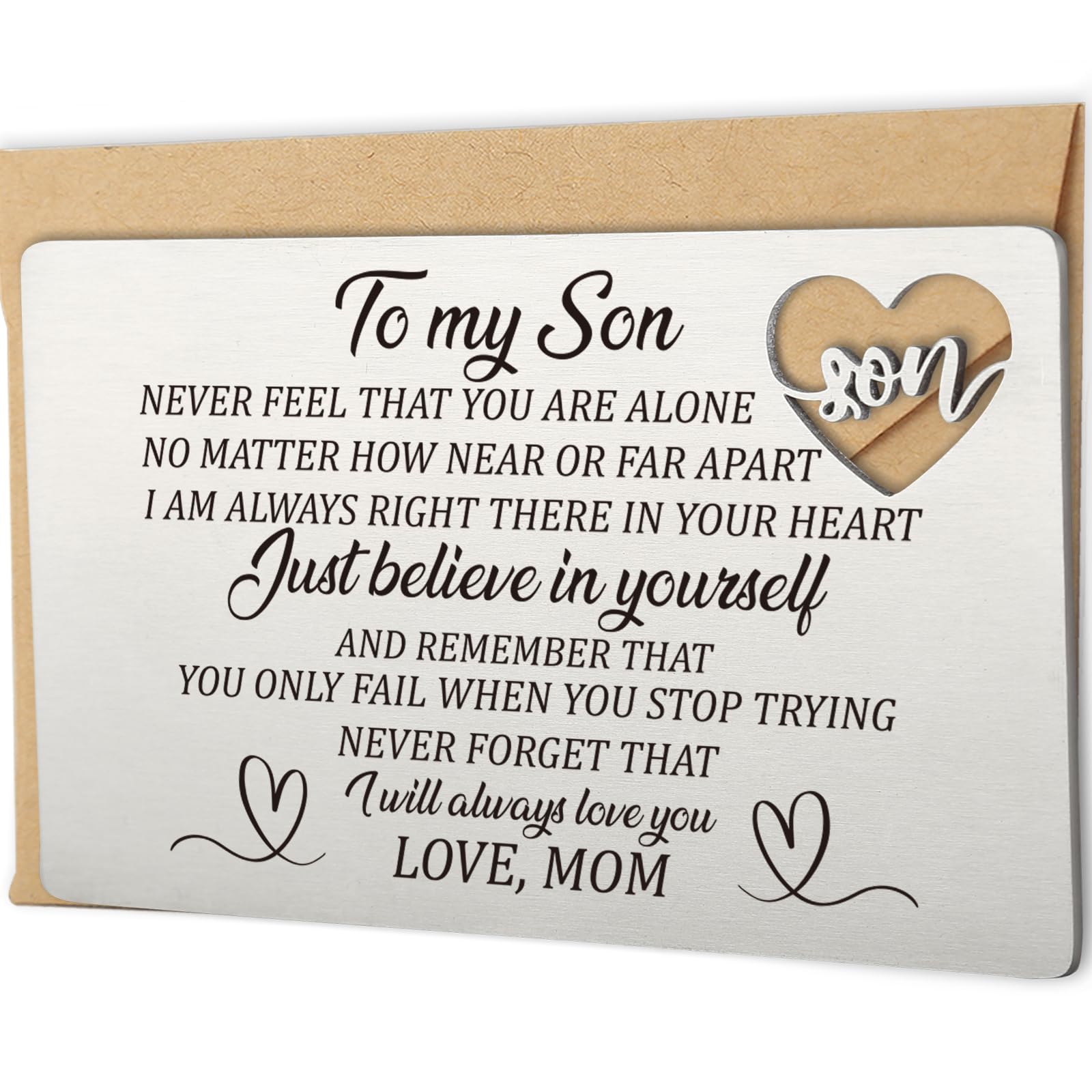 Son Gift from Mom, Inspirational Engraved Wallet Card Birthday Graduation Christmas Anniversary Wedding Back to School Card Wallet Insert Gifts for Son, Just Believe in Yourself Gift for Boys