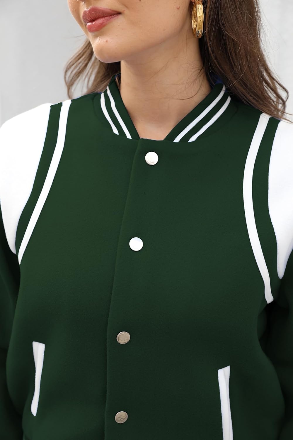 Fooullaide Womens Bomber Varsity Jacket Letterman Long Sleeve Button Down Baseball School Uniform Coat Streetwear - Image 2