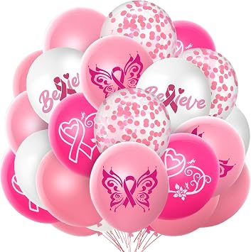 Amazon.com: 60 Pieces Breast Cancer Awareness Ribbon Balloons Breast ...