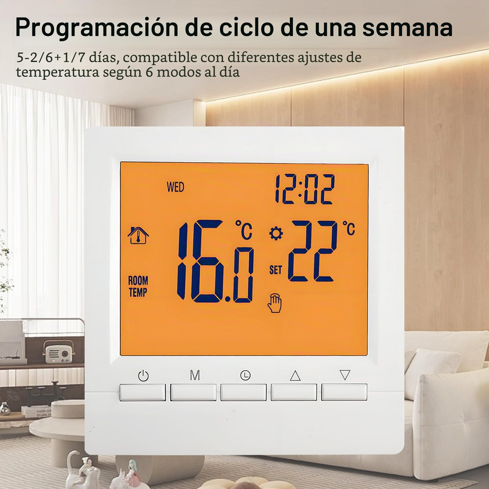 Termostato inteligente programable, termostato montado en la pared, calderas de gas, controlador de temperatura de calefacción con pantalla LCD grande, sin WiFi