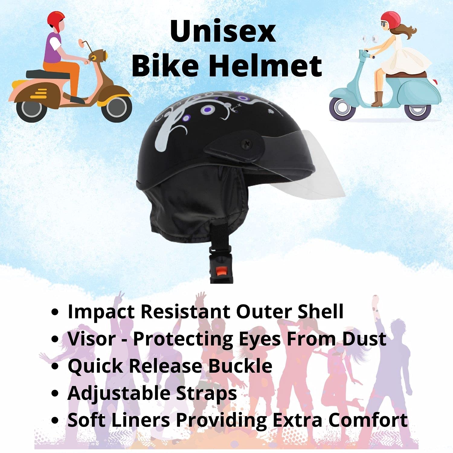 Western Era Half Helmet with Clear Visor for Men & Women ||Safety & Comfort|| Stylish Enhanced Design || (Small, Black Glossy (Blue)) 3
