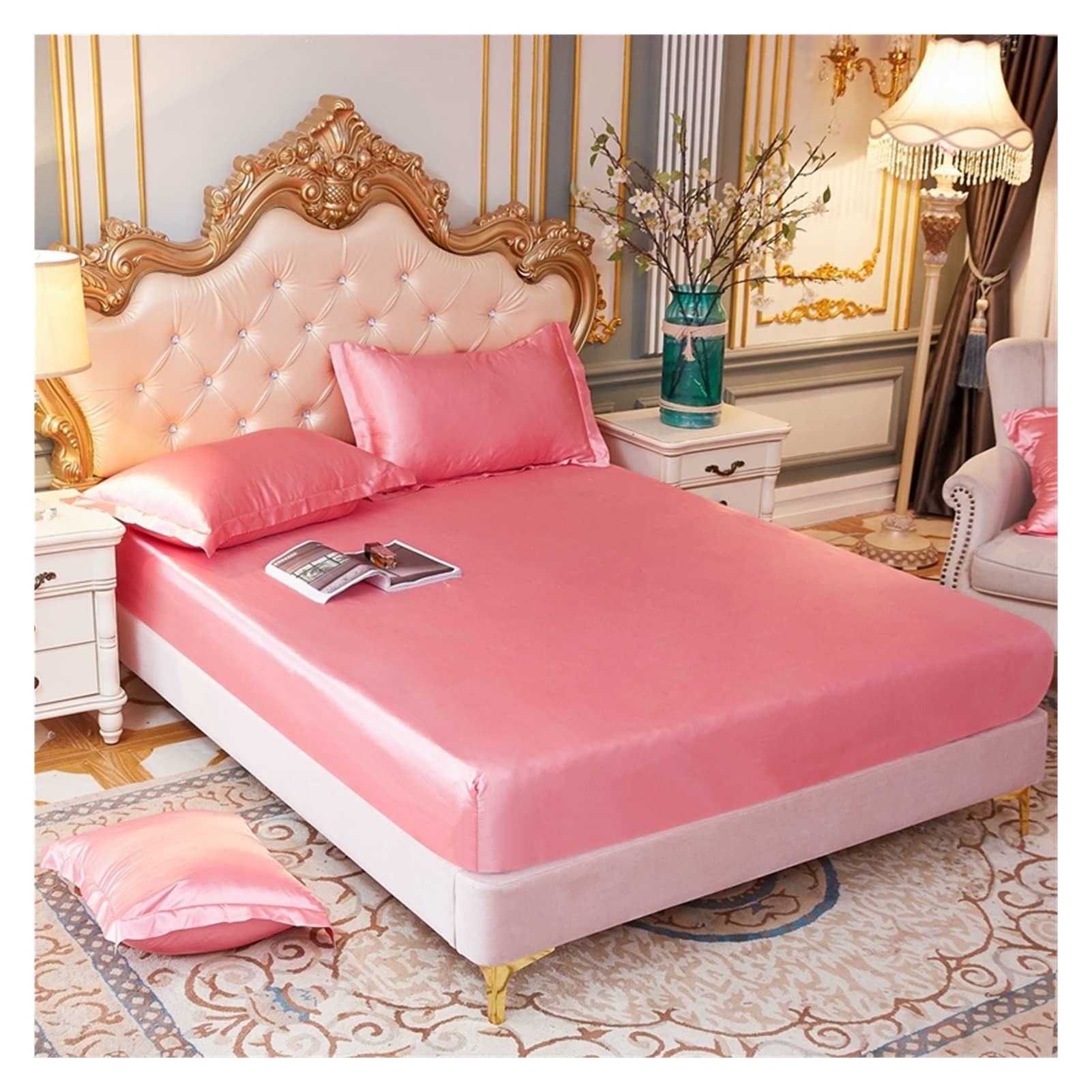 Drap-Housse en Satin de Soie glacée Yan Zi YU, literie haut de gamme multicolore 180x200x25cm