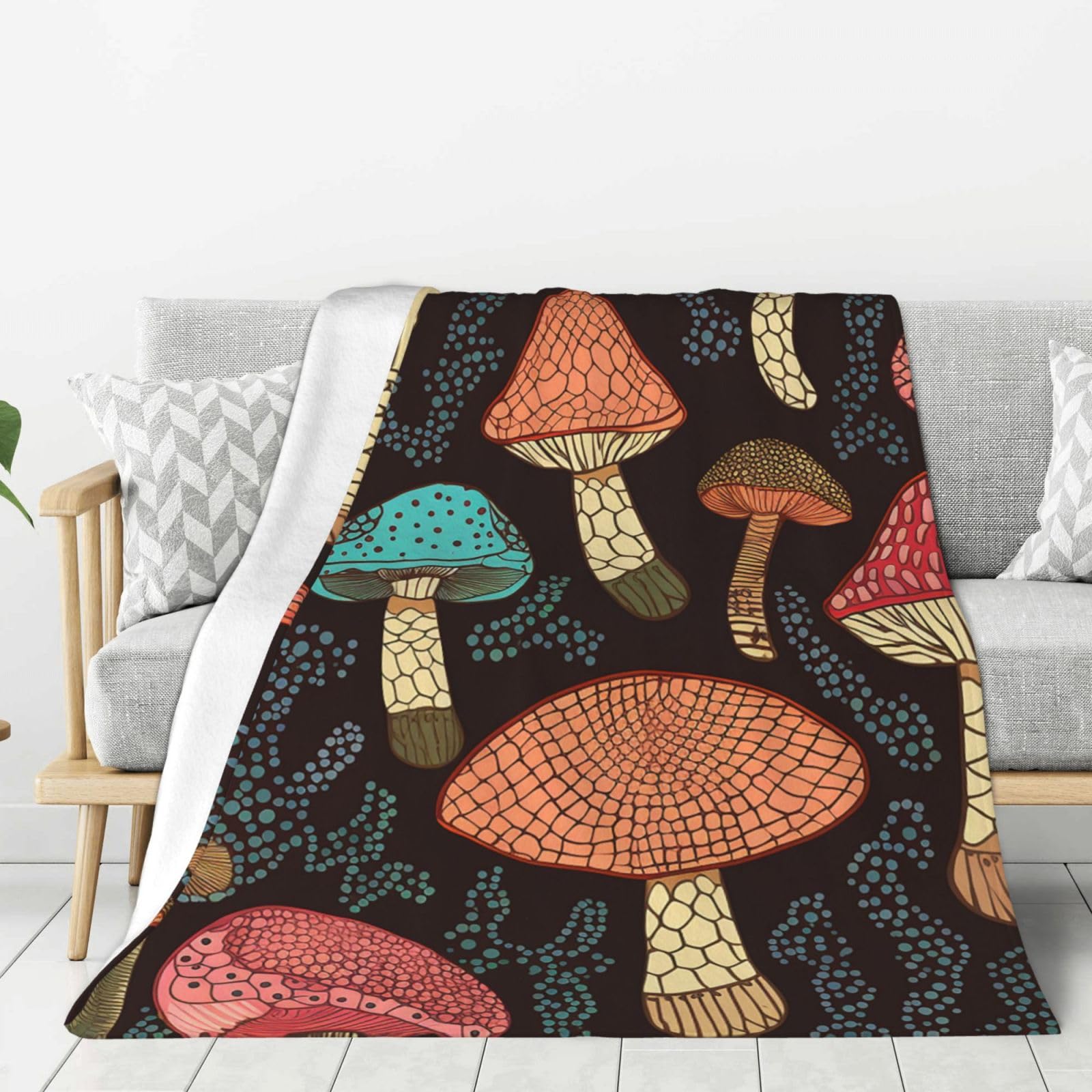 Mushroom Throw Blanket Plush Flannel Fleece Blanket, Soft Lightweight Cozy Blankets 60"X50" for Bed Couch Sofa Travel