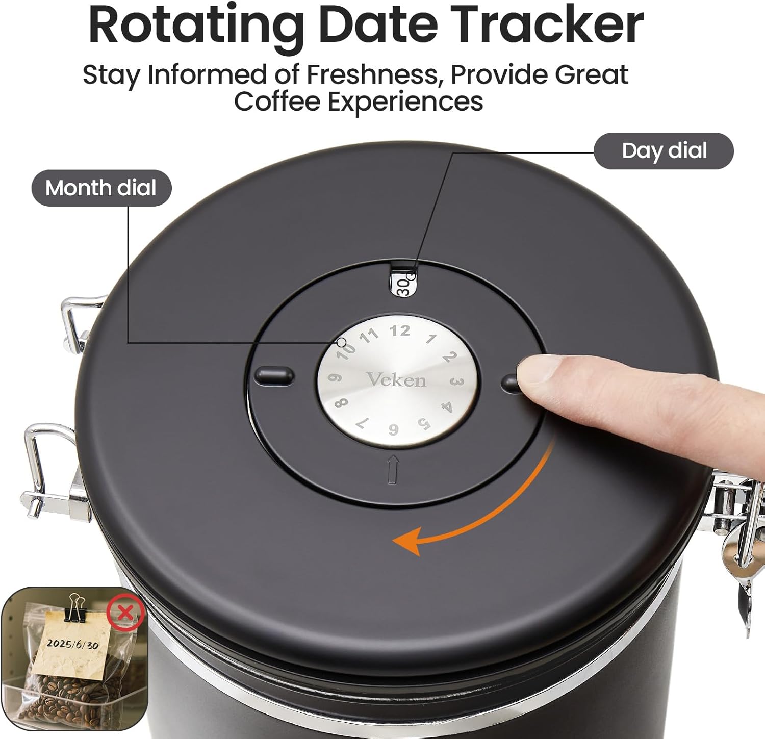 Veken Coffee Canister, 39OZ Large Christmas Coffee Lovers Gift Basket Set,Airtight Stainless Steel Food Storage Kitchen Container Gifts for 2.2lbs Beans, Ground, Sugar, Tea, Flour, Cereal,Scoop,Black - Image 7