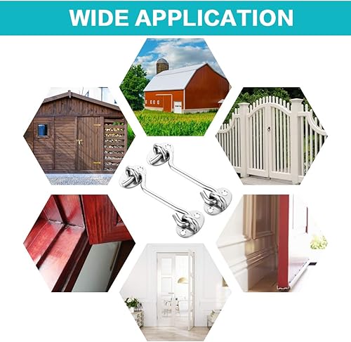 Miniatura 6 de Paquete de 2 cierres de gancho y ojal de acero inoxidable resistente para puerta corrediza de granero (8 pulgadas)