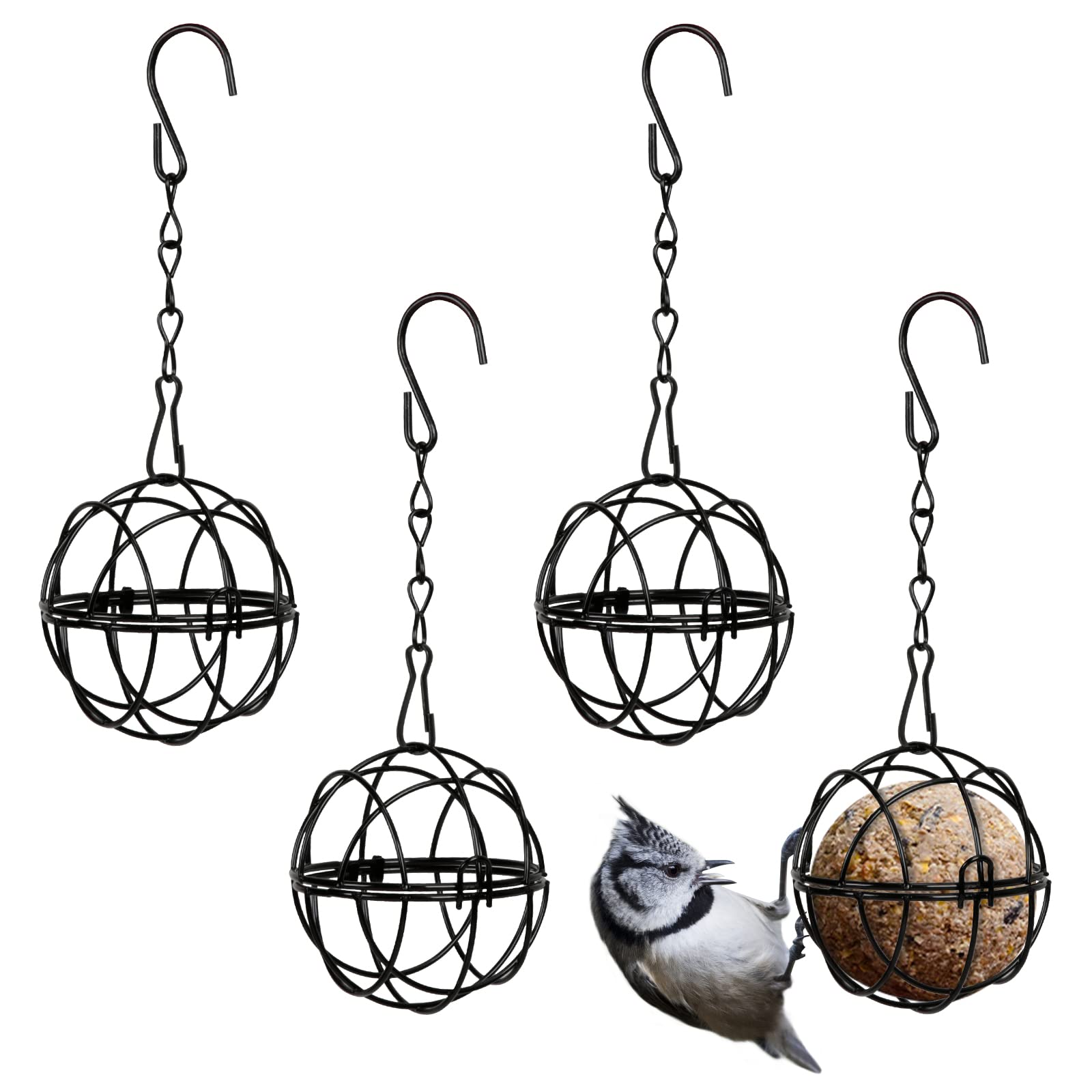 SUNYOK 4pcs Comedero para Pájaros Bolas de Grasa 7cm Alimentador Rellenable para Pájaro de Metal Comedero Colgante para Aves Salvaje Jardin Balcón Comedero de Bola Gorda alimentación Bird Feeder