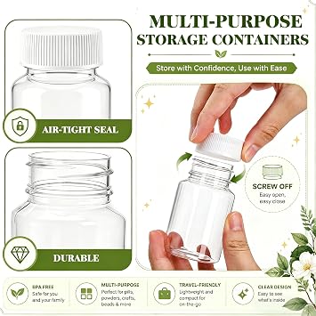 30 Pack Clear Pill Bottle, 80 ml Empty Medicine Bottle with Caps, Plastic Prescription Pill Containers, Food Grade Travel Sample Vial for Liquid Solid Powder Capsules Vitamin Tablet Candy
