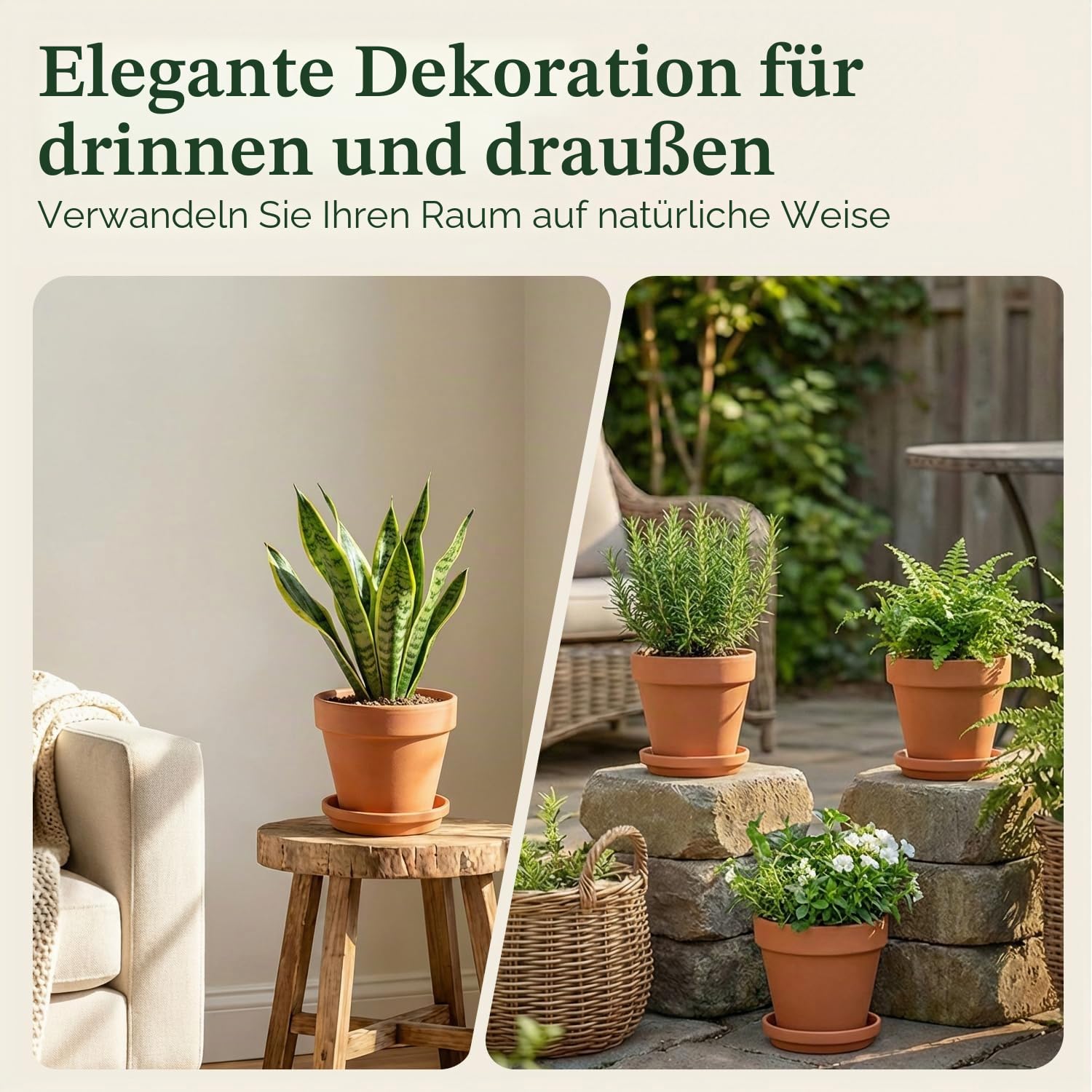 10cm Terrakotta Töpfe mit Untertasse - 6er Pack Tonblumentöpfe mit Drainage, Ideal für Pflanzen, Kunsthandwerk, Hochzeitsbevorzugung
