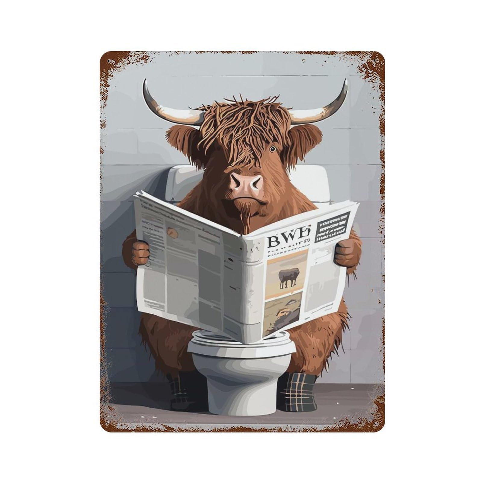 Bison Toilet Weathered Tin Sign 15.7"x11.8", Novelty Wall Decor for Garage, Pub Or Kitchen