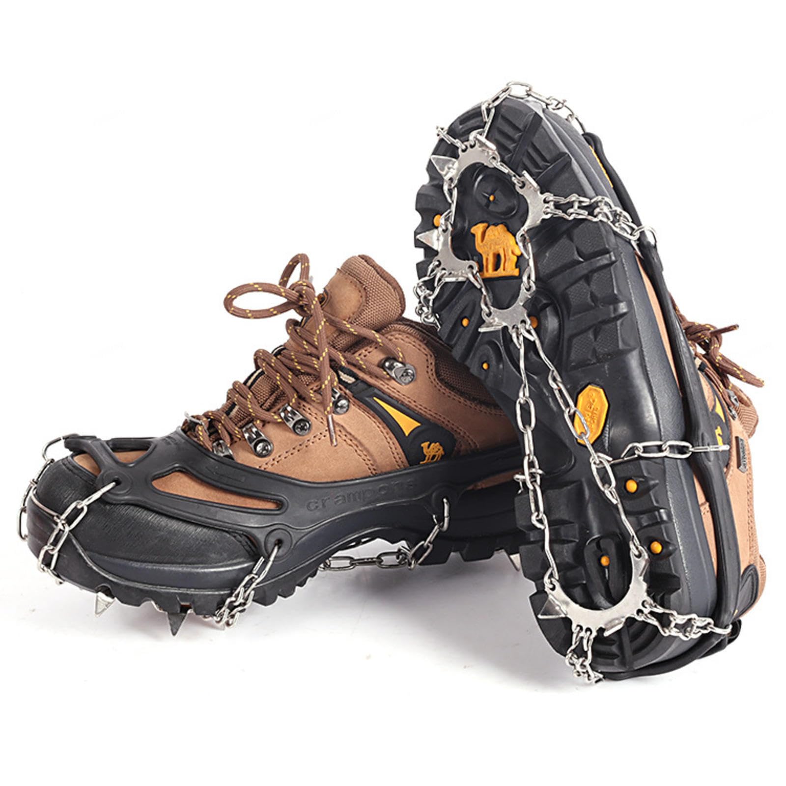 VIDECOR Crampones Tacos de Hielo Tracción Empuñaduras de Nieve para Botas Zapatos Mujeres Hombres Niños Antideslizantes Picos de Acero Inoxidable Protección Segura para Senderismo