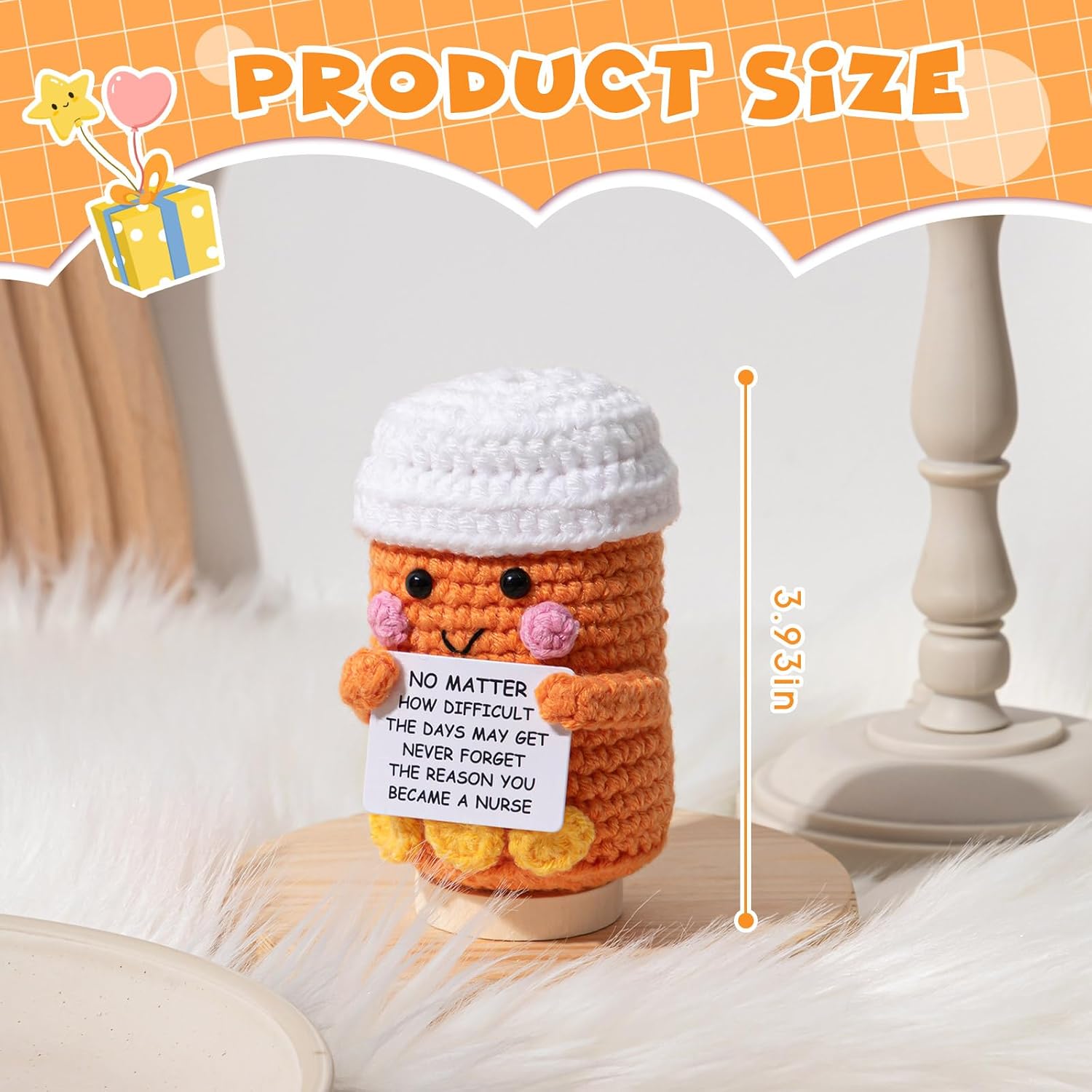 Arrowbash Nurse Pharmacy Gift Crochet Pill, Medicine Pill Bottle, Orange