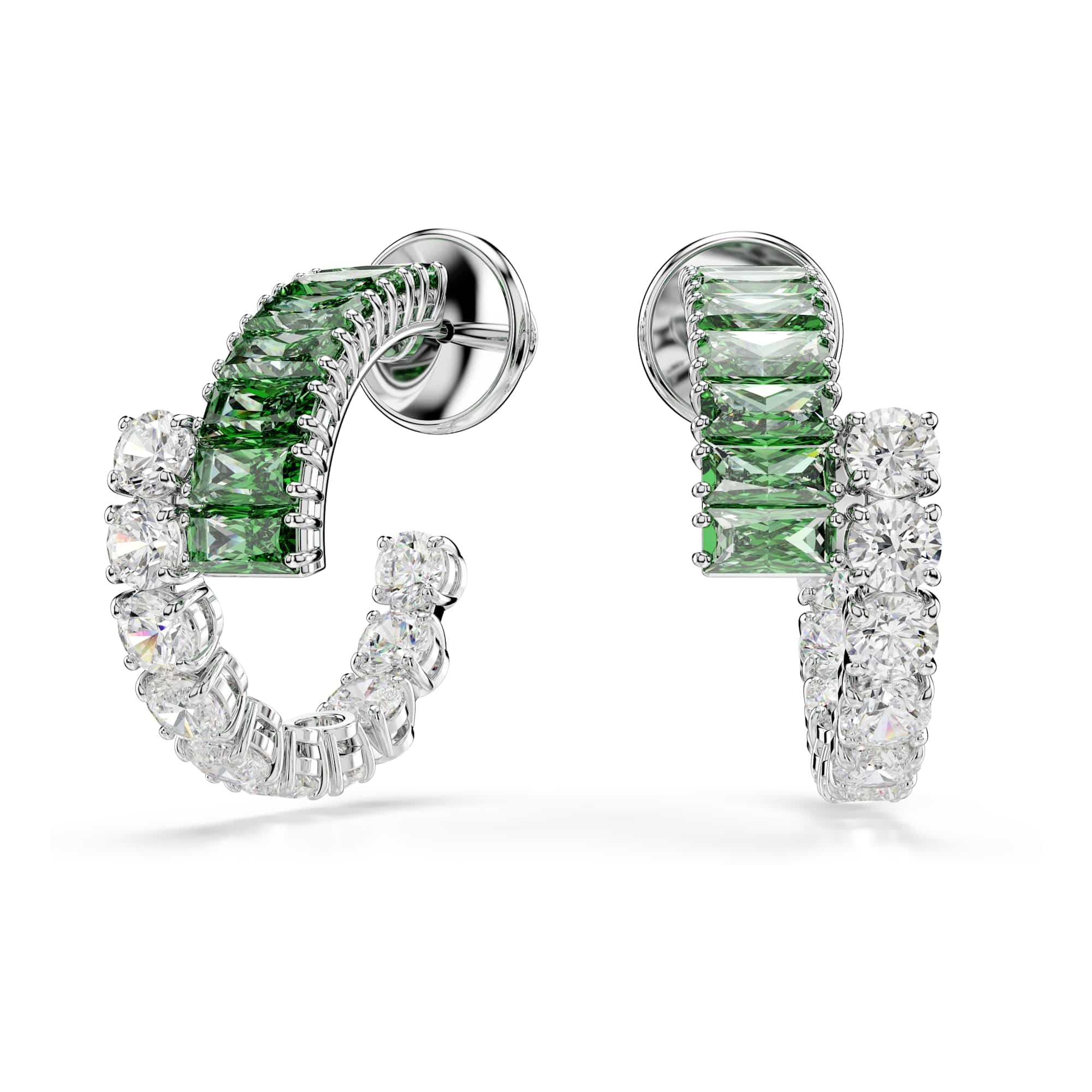 Swarovski Matrix Orecchini a Cerchio, Gioielli con Zirconia Trasparenti e Verdi Swarovski, Pietre Scintillanti a Taglio Misto, Placcatura in Tonalità Rodio, 2,​3 x 1 cm, peso (singolo orecchino) 3,​9 g