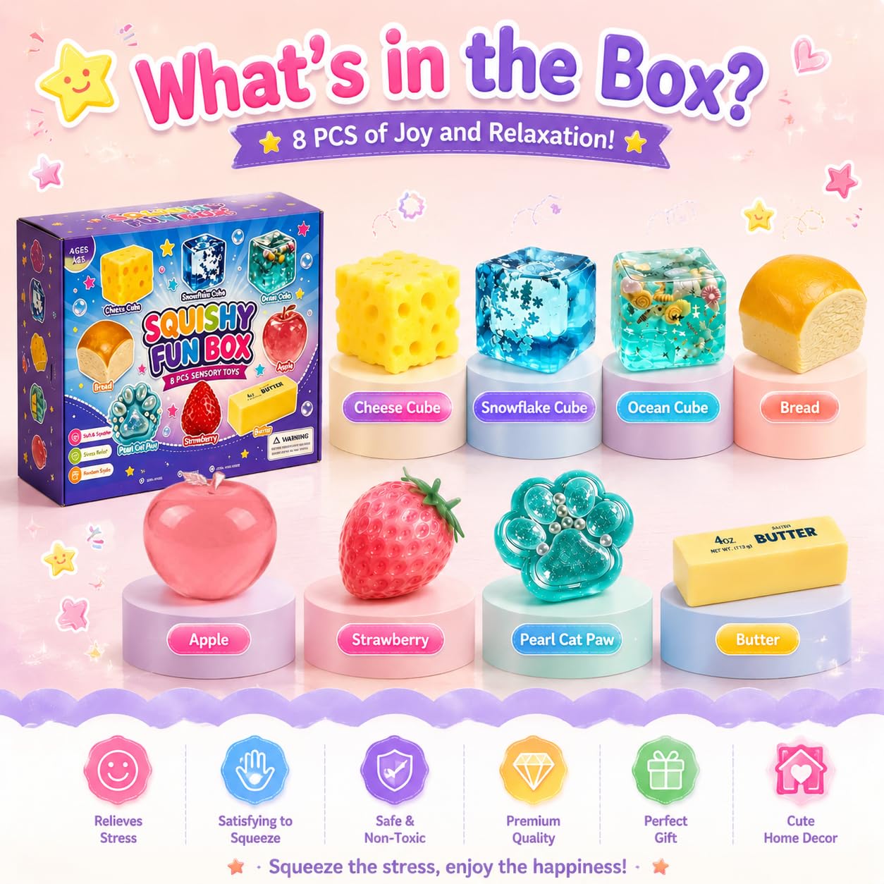 Mistery Box Squishy, 8 PCS Squishy Box Fun Set Cute Butter, Queso, Soffici dalla forma Realistica, a lenta risalita, Antistress, Morbide e carine, ideali come regalini per feste (#A)