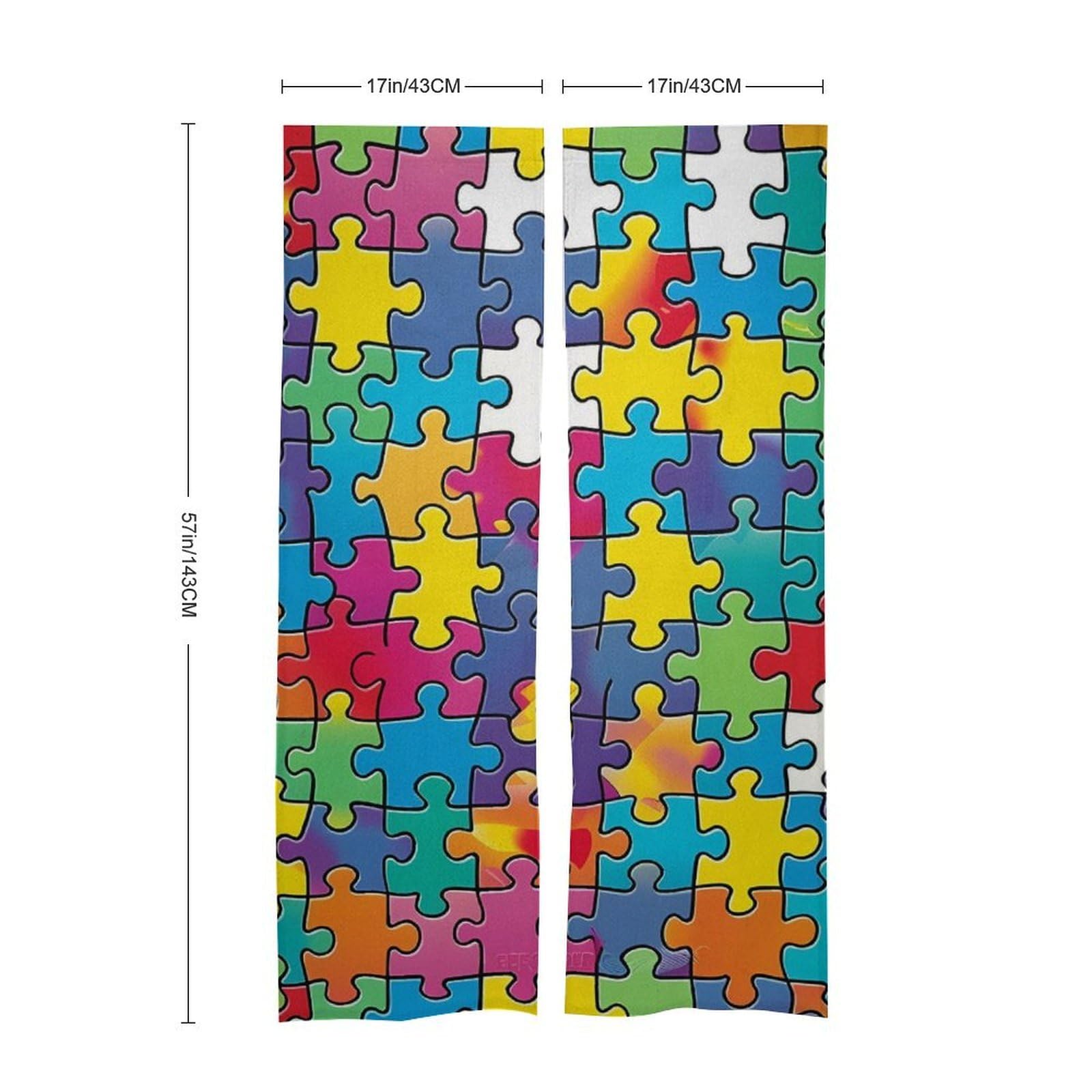 Autism Puzzle Awareness Noren Doorway Split Shower Curtain Long Type Window Treatment for Privacy Partition Divider