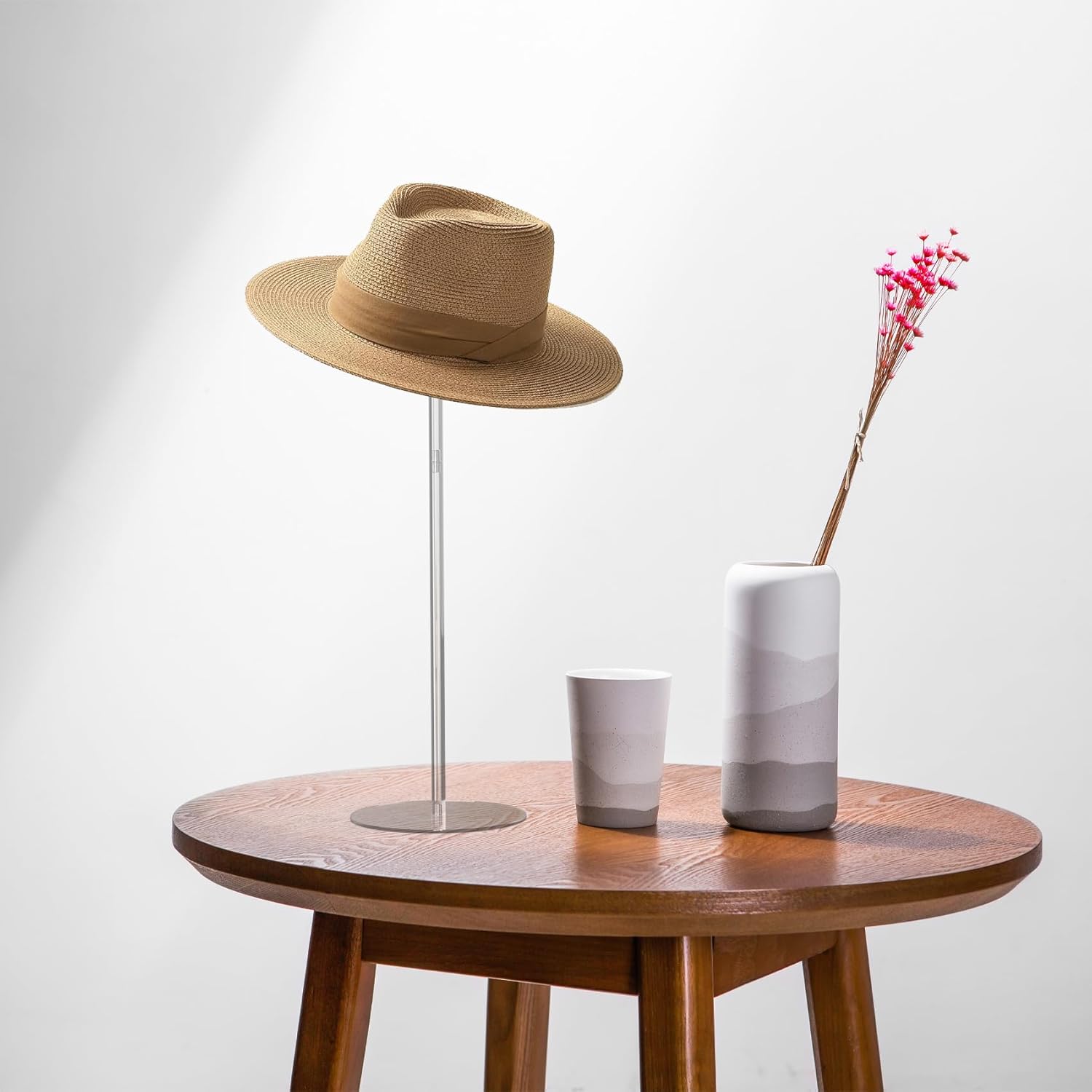 8 Pcs Acrylic Hat Stand, 12" to 17" Clear Hat Stands, Wig Hat Display Rack, Adjustable Height Hat Holder, Round Acrylic Risers for Display Hat (8 pcs)