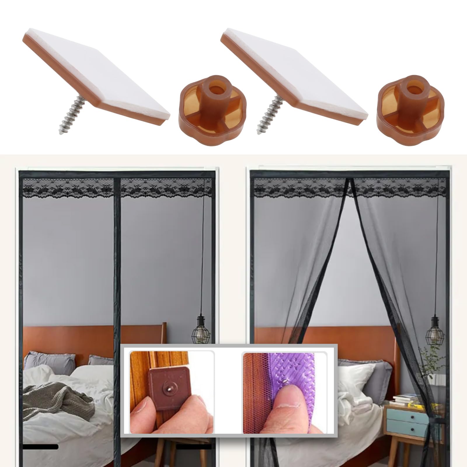 SG Store 56 hebillas de mosquitera para ventana con cubierta de rosca, hebillas de montaje autoadhesivas para mosquiteras, ventanas, ventanas, puertas, mosquiteras (20 x 20 x 13 mm)
