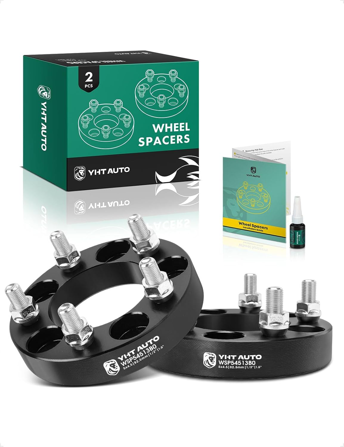 YHTAUTO 5x4.5 Wheel Spacers 1.5 Inch Fits Jeep Grand Cherokee, Wrangler, Ford, Lincoln, Mercury Model 5x114.3mm Tire Spacers w/ 1/2 Studs 82.5 mm Center Bore 5 Lug 2PCS Black