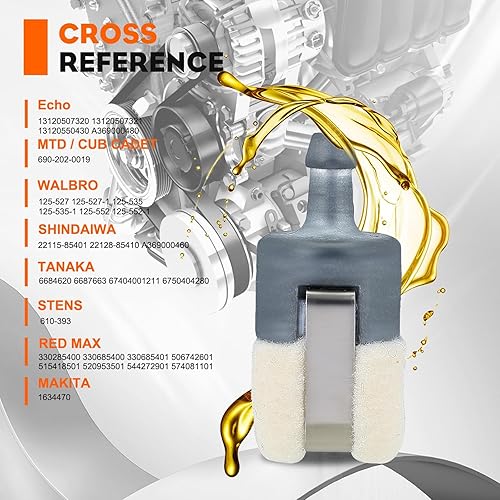 Miniatura 2 de Hipa 125-527 Filtro de combustible 13120507320 para recortadora de cuerdas ECHO SRM210 GT200 SRM225 SRM210 SRM2100 GT225 PAS225 PB200 PB250 PB250LN