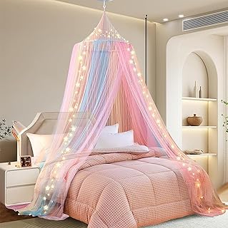 XUKPO Dosel Cama Arcoíris con Luces para Niñas Dosel Cama Princesa para Niñas Mosquitera para Habitación Individual Matrimonial Rincón Lectura Decoración Habitación(Rainbow Colors)