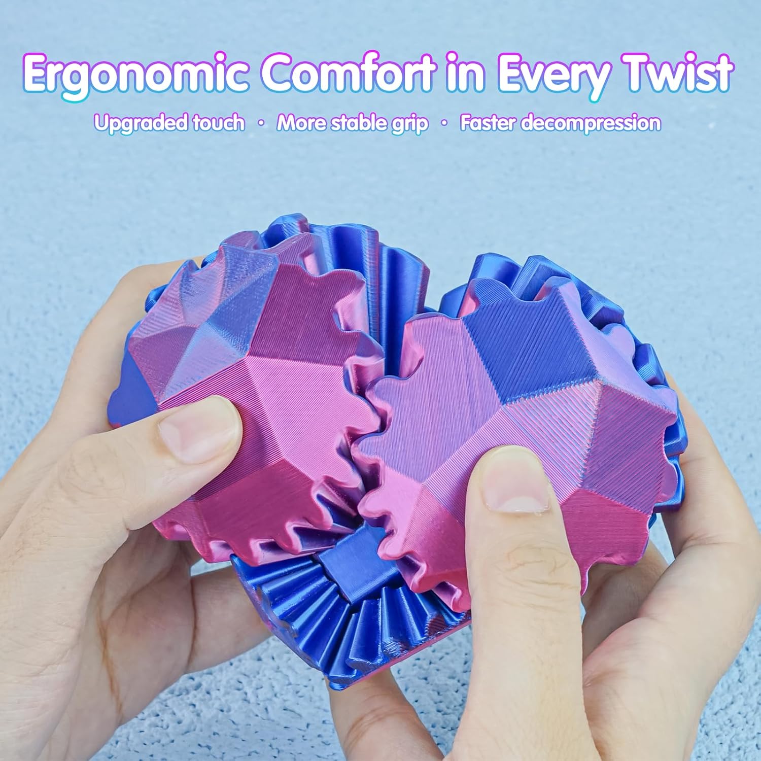 Gear Ball 3D Printed Fidget, Square Gear Sphere Stress Relief Toys, Cool Office Toys,GearSphere Desk for Anxiety Relaxing,Gift for Adults & Kids(Blue Green,2.3 Inch) (Purple Blue, 2.3 Inch)