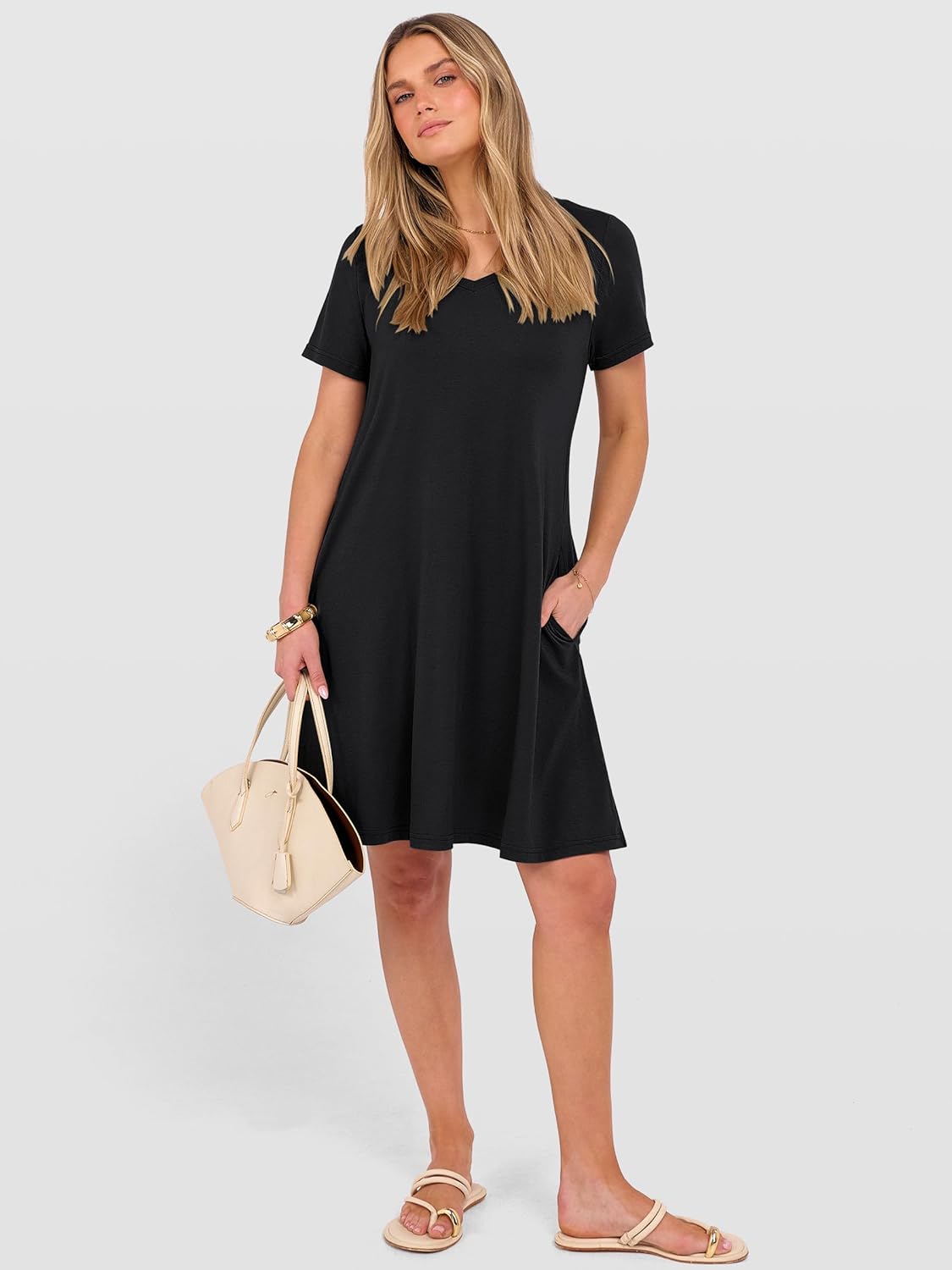 ANRABESS Women's Summer T Shirt Dress Casual V Neck Short Sleeve Floral Boho Flowy Mini Dresses 2026 Beach Vacation Clothes - Image 6