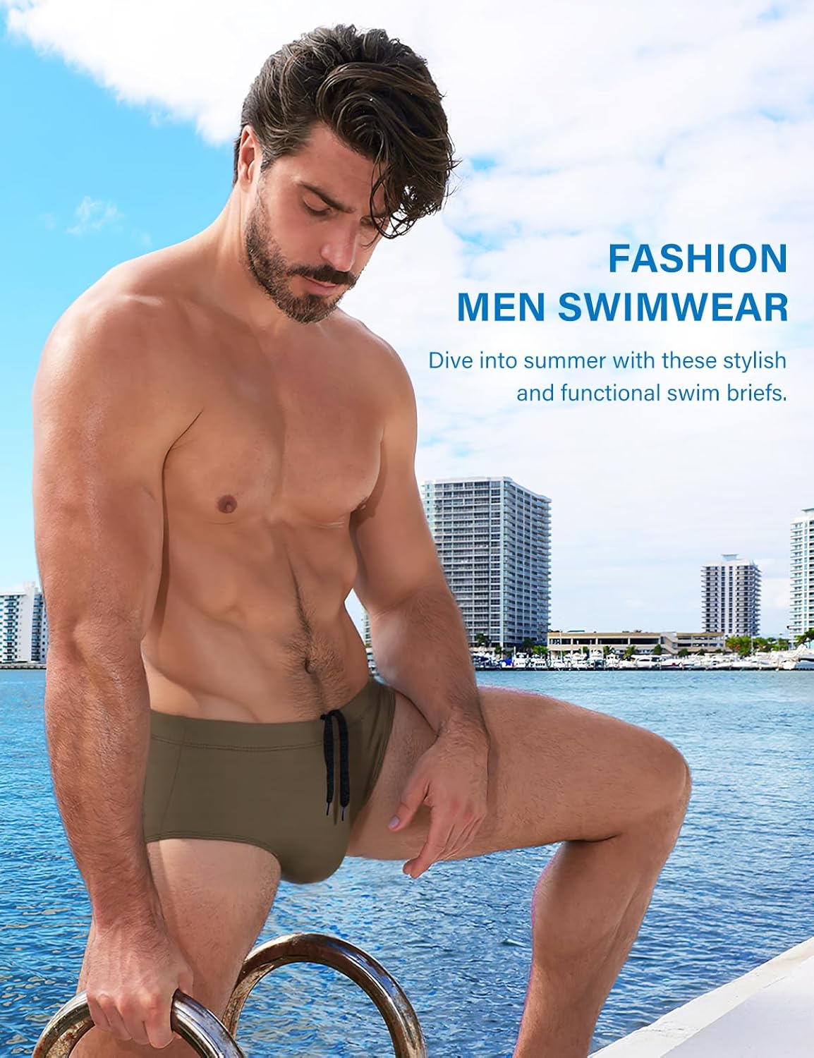 Casey Kevin Men's Classic Solid Swim Briefs Sexy Bikini Underwear Tan Through Full Coverage Swimwear - Image 6