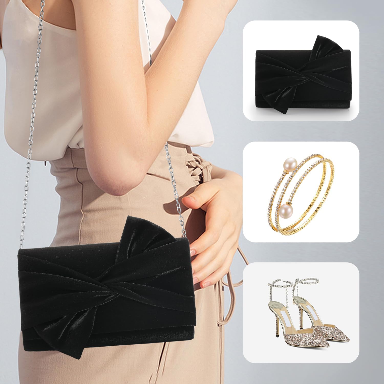 WALLYN'S Satin Clutch purse evening bag for women party wedding handbag - Image 7