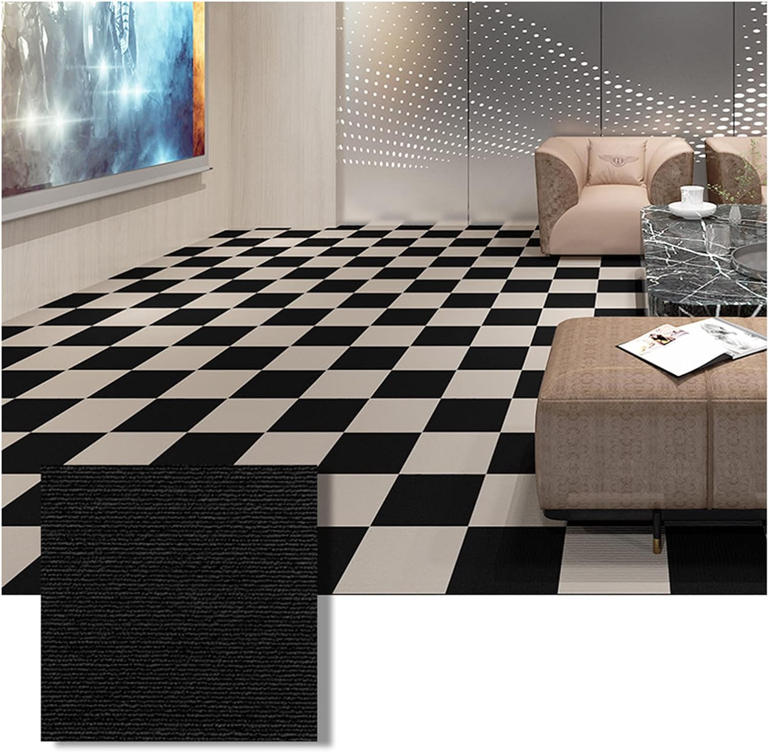 10pcs Carpet Tiles, Self Adhesive Squares Carpet, Non-Slip Commercial Carpet Floor Tiles, Residential Splicing Carpet Tile, Peel and Stick, Easy DIY Installation, Black, 30x30cm