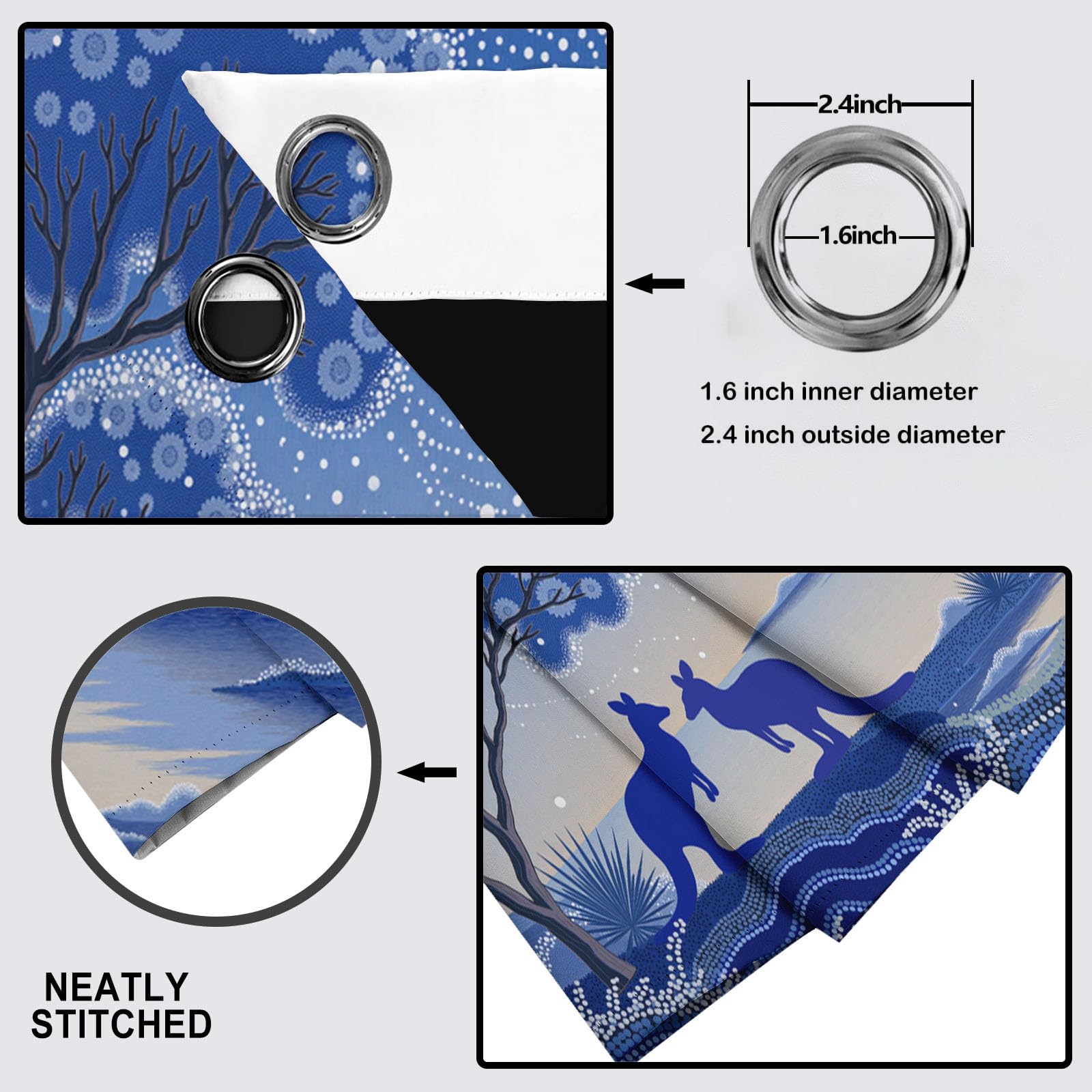 Cortinas Opacas Sencillez Bosque Impresión,3D Soñador Arbustos Canguros Cortinas Blackout Termicas Aislantes Frio y Calor con Ojales para Dormitorio Salon 2 Piezas 140×225cm,Azul