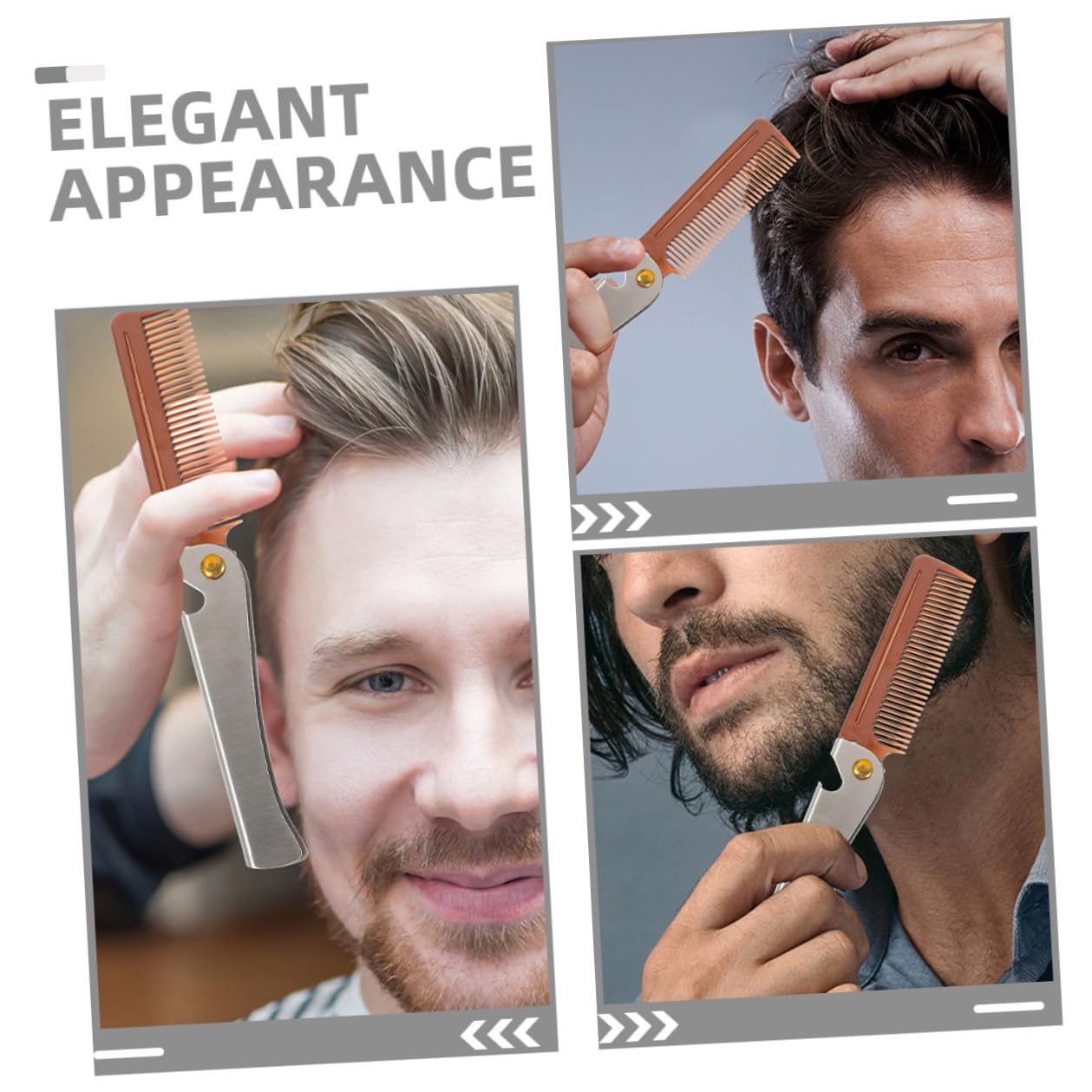 LABRIMP 2pcs Folding Beard Comb and Mustache Styling Comb Stainless Steel Portable Compact Hair for Men Beard Grooming and Travel