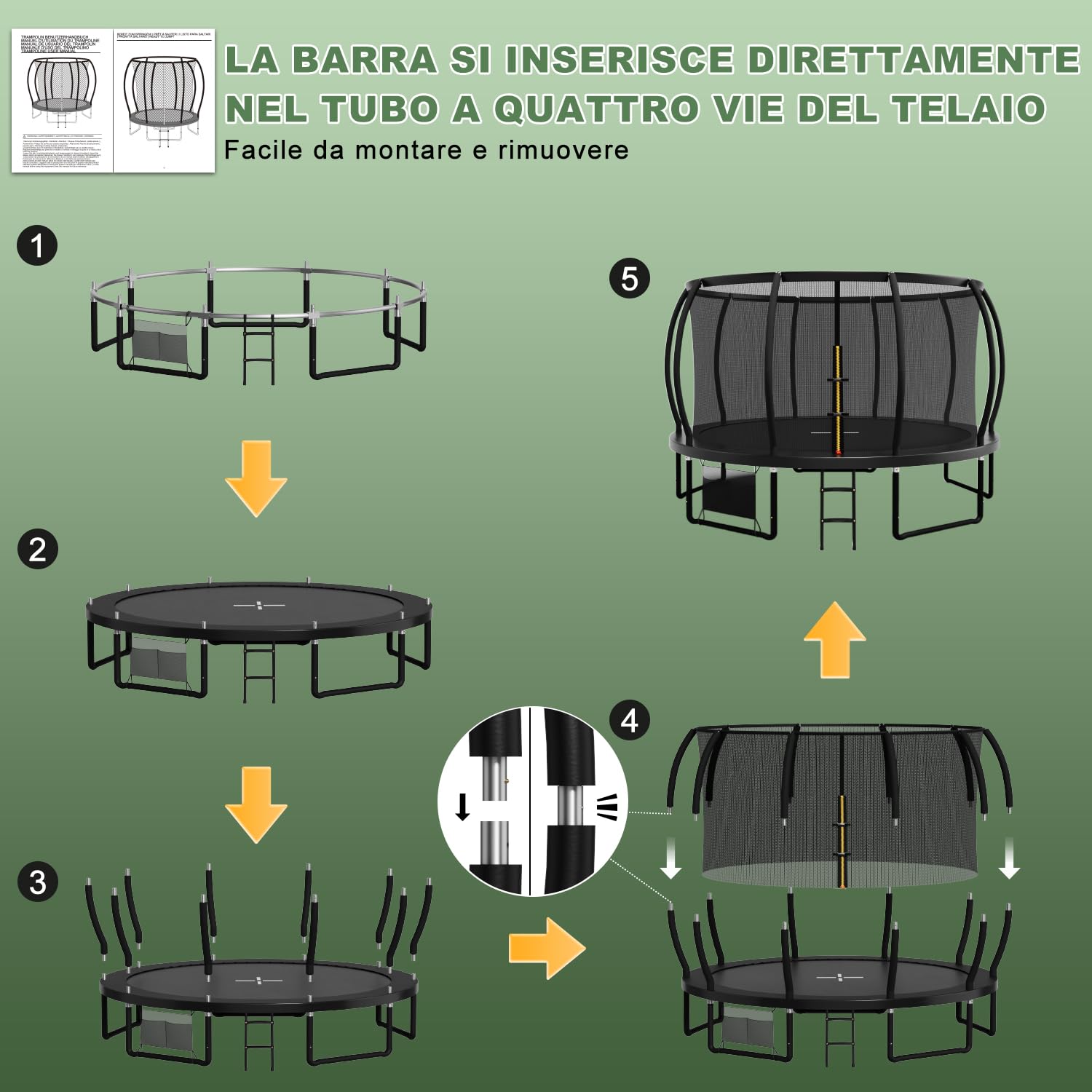 Flamaker Trampolino da giardino per bambini, diametro 366/427 cm, con rete, ancoraggio a terra, struttura stabile, resistente alle intemperie e antiruggine, trampolino da esterno per bambini e adulti