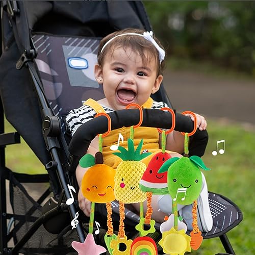 Miniatura 3 de KAKIBLIN Juguetes de sonajero colgantes para bebé, paquete de 4 juguetes suaves para asiento de automóvil, juguete chirriante para bebé, recién
