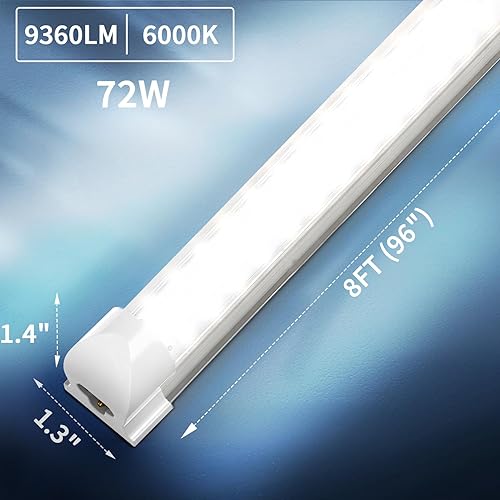 Miniatura 4 de SHOPLED Luz LED de tienda de 8 pies, 72 W, 9360 lúmenes, 6000 K, luz blanca fría, luces de tubo LED T8, luces LED de tienda de 8 pies para garaje,