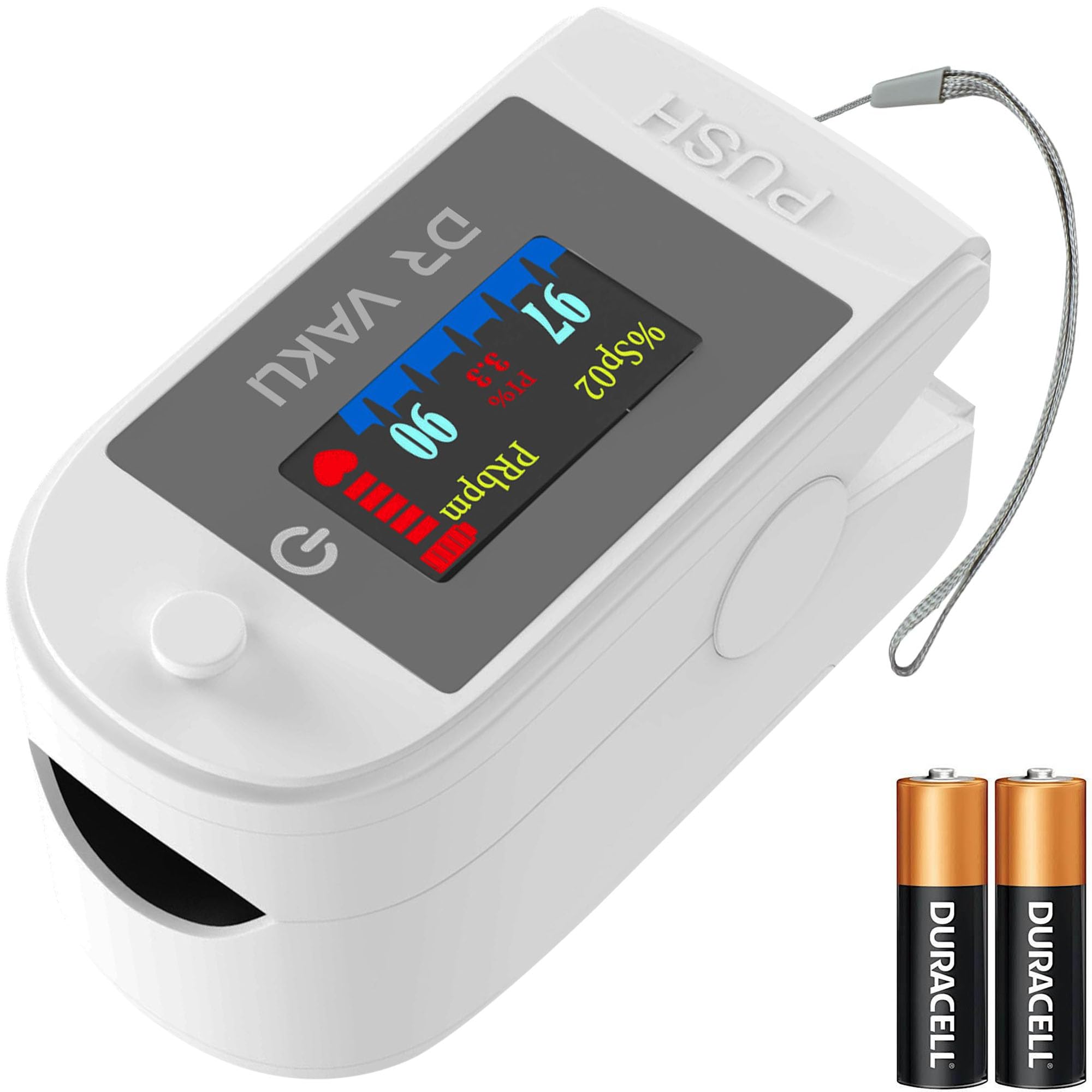 DR VAKU® Pulse Oximeter Fingertip SpO2 Blood Oxygen Saturation Monitor Finger Heart Rate Tracker Four Color TFT Display Battery Included - White