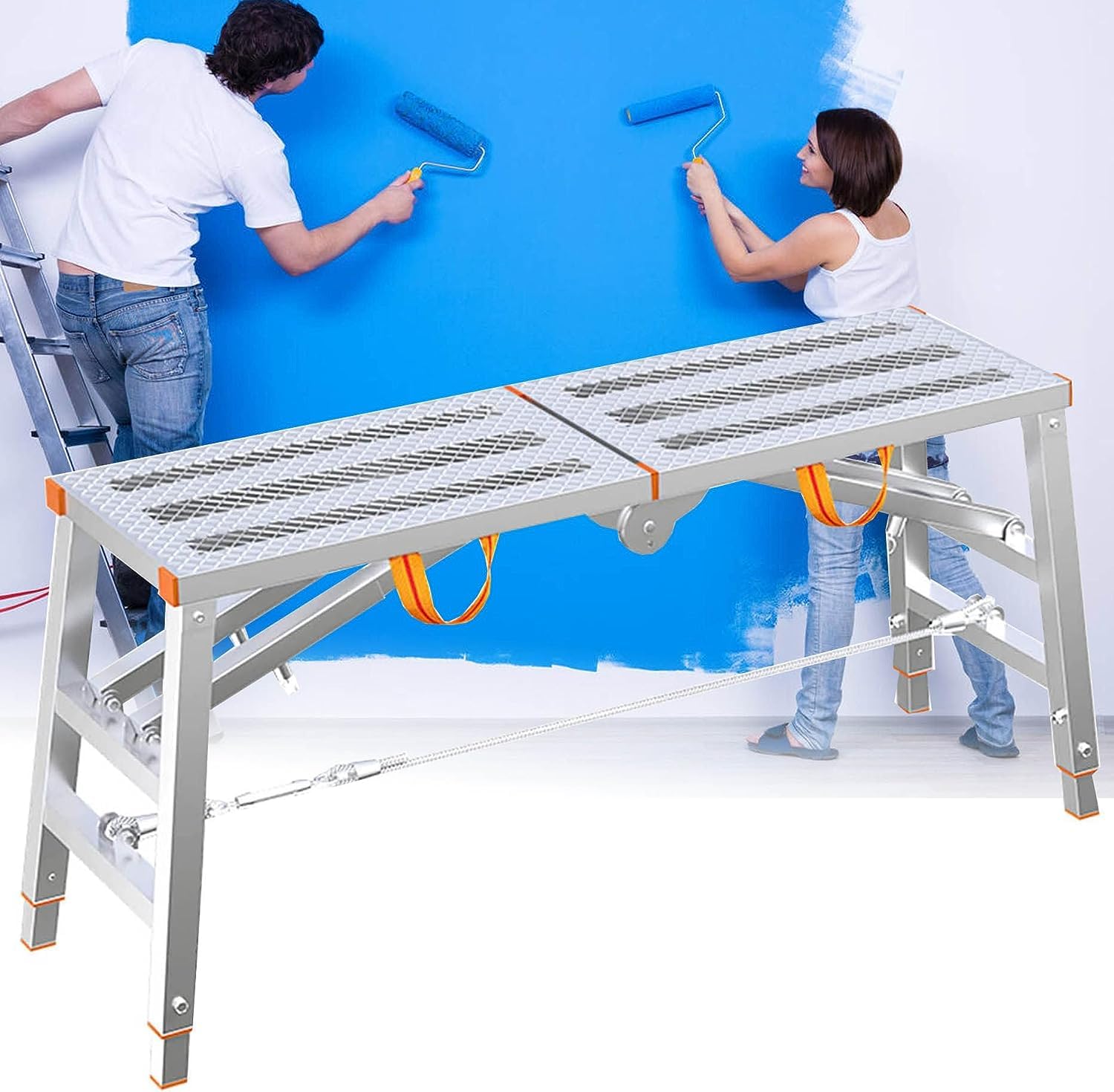 Heavy Duty Portable Drywall Bench with Non-Slip Feet,Multipurpose Scaffolding Equipment Tower Ladder Stool Work Bench,for Cleaning,Car Washing (Color : A(meshsurface), Si
