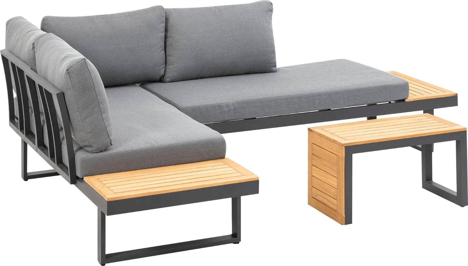 greemotion Lounge-Set Samara, Gartenmöbel-Set aus Aluminium, inklusive Kissen, Anthrazit / Holzfarben / Grau, Mittel