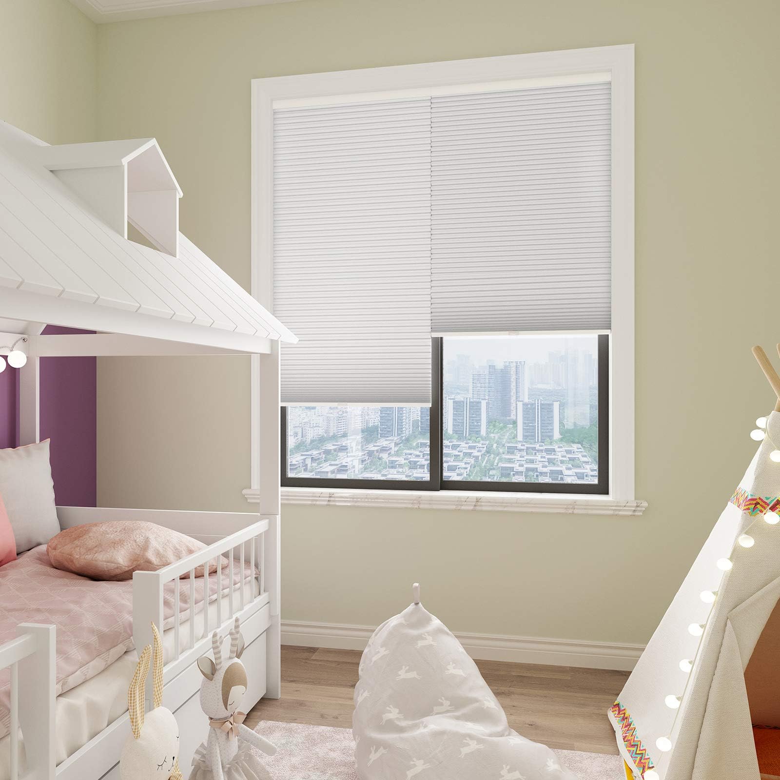 Changshade Blackout Cordless Cellular Shades for Windows,Honeycomb Blinds with Thermal Insulation,UV Protection,Child Safe,Privacy Light Control,Easy to Install（19" W x 36" H,White）